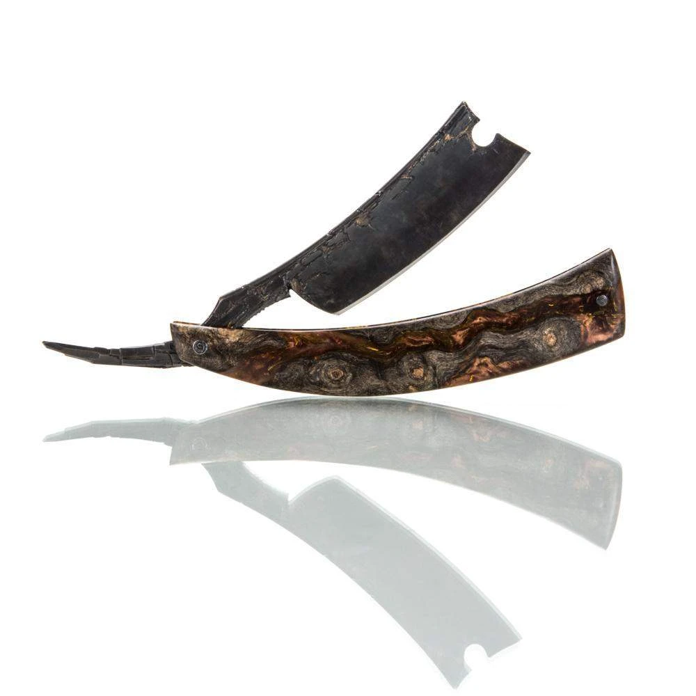 Dylan Farnham Custom "Fractured Pattern" Spine With Buckeye Burl Straight Razor 4 Dylan Farnham Custom "Fractured Pattern" Spine With Buckeye Burl Straight Razor - Image 2