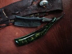 Dylan Farnham Custom Straight Razor - Green Resin With Copper, Manzanita Burl Scales -Classic Shaving dylan farnham custom straight razor green resin with copper manzanita burl scales 12