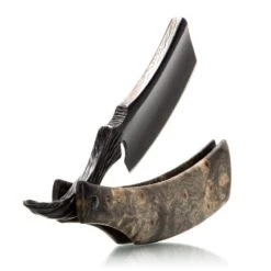 Dylan Farnham Custom Straight Razor With Damscus Inlay And Burl Wood Scales -Classic Shaving dylan farnham custom straight razor with damscus inlay and burl wood scales 3