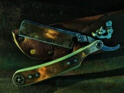 SOLD-Dylan Farnham #57 Copper-Plated 8/8 Steam Punk Straight Razor W/ Sheath